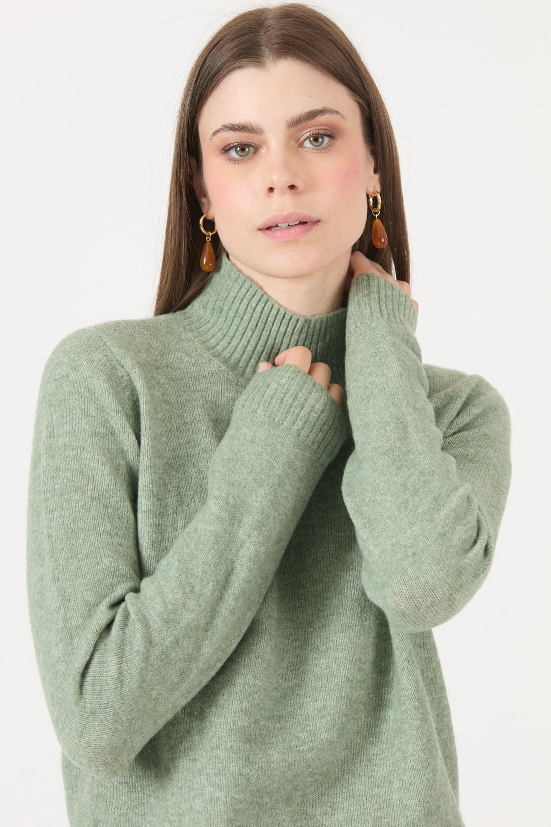 Sweater Mujer Cuello Alto Liso Verde