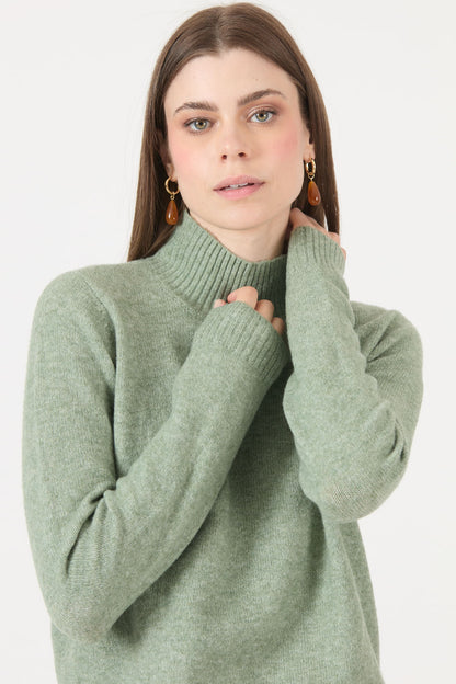 Sweater Mujer Cuello Alto Liso Verde