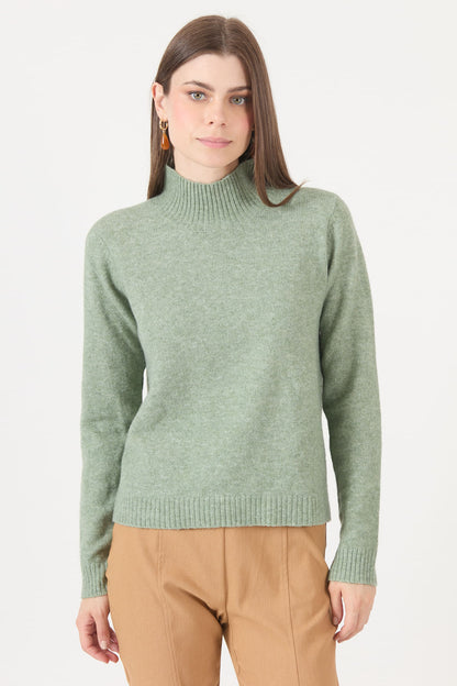 Sweater Mujer Cuello Alto Liso Verde
