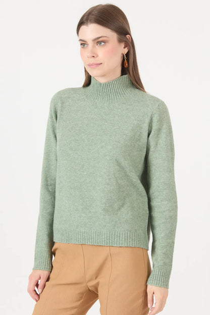 Sweater Mujer Cuello Alto Liso Verde