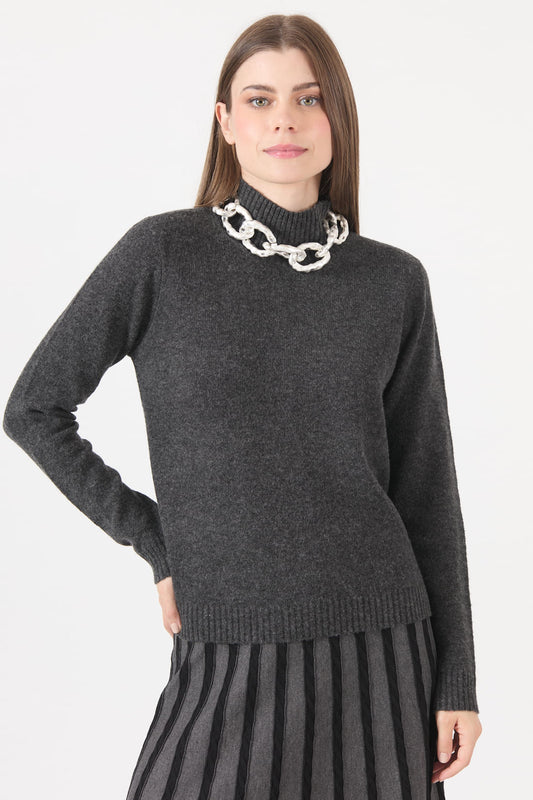 Sweater Mujer Cuello Alto Liso Gris Oscuro