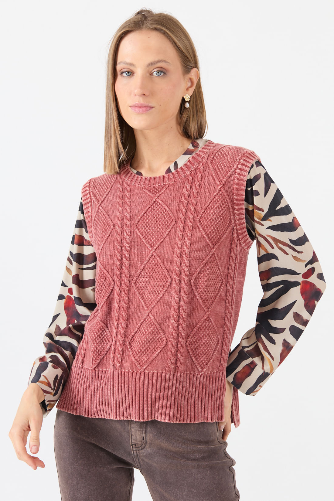 Sweater Mujer Sin Mangas Burdeo