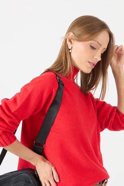 Sweater Mujer Cuello Alto Rojo