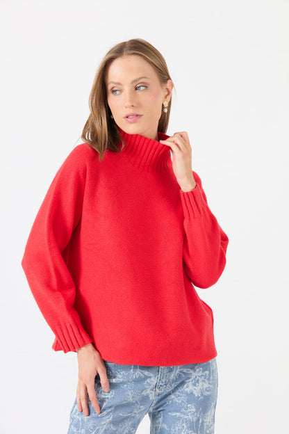 Sweater Mujer Cuello Alto Rojo