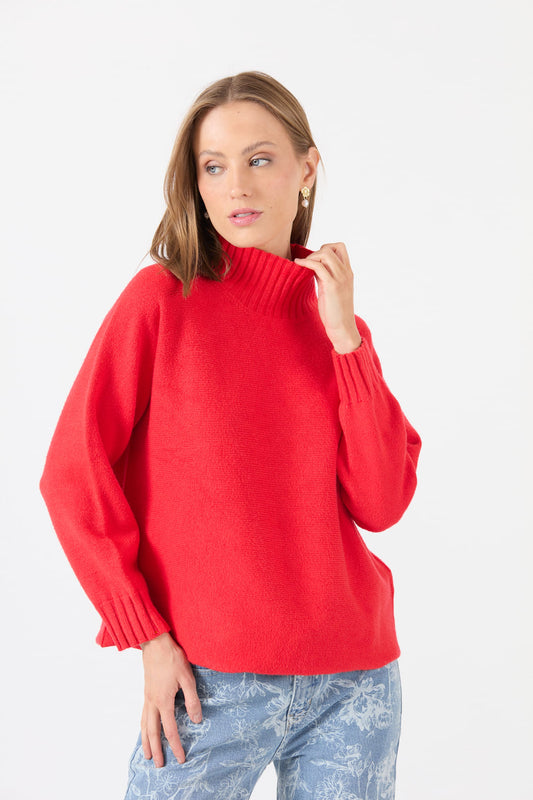Sweater Mujer Cuello Alto Rojo