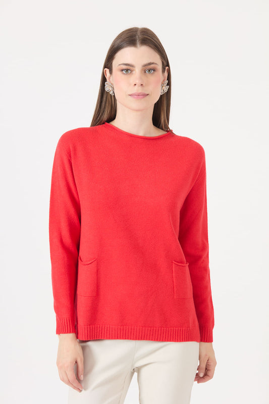 Sweater Mujer Cuello Redondo Rojo