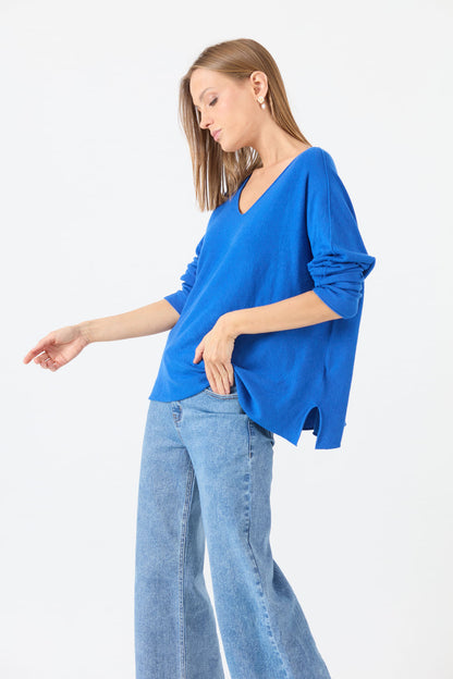 Sweater Mujer Cuello en V Azulino