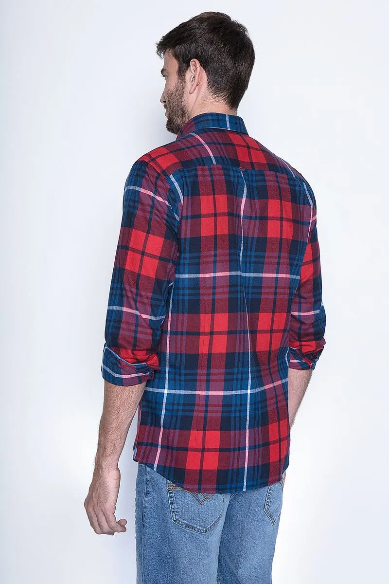 Camisa Hombre Cuadro Texas Fj Rojo