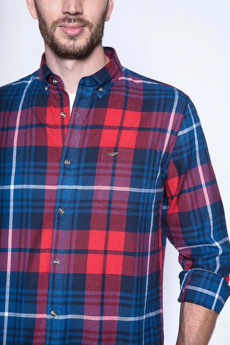 Camisa Hombre Cuadro Texas Fj Rojo