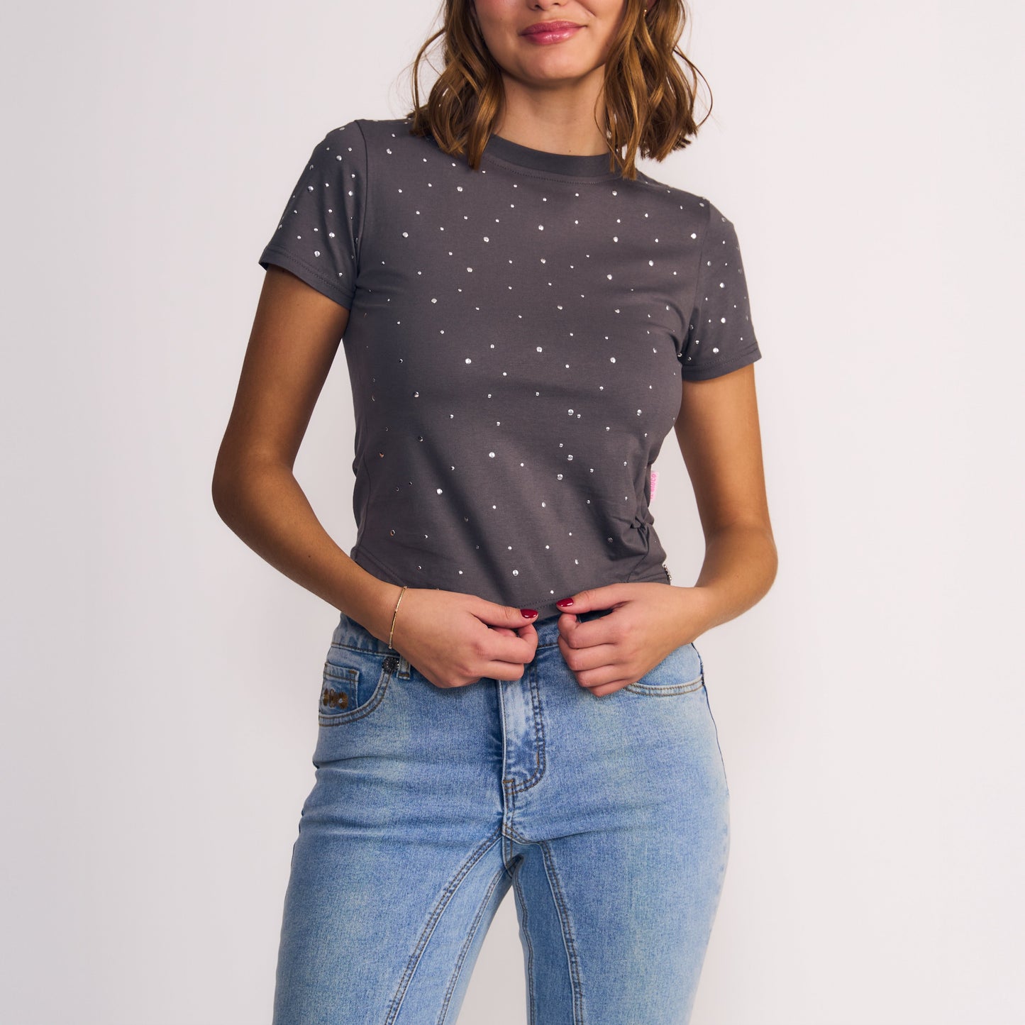 Polera Mujer Manga Corta Brillo Gris