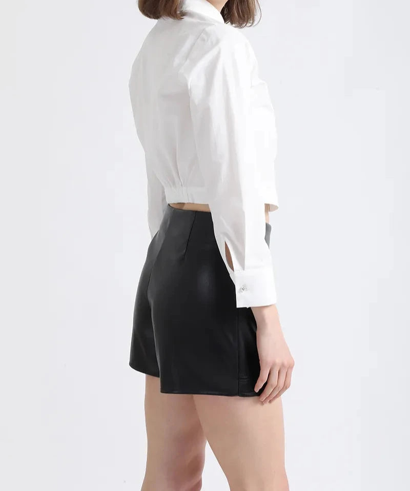 Blusa Mujer Cropped Poplin Botón Joya Crudo