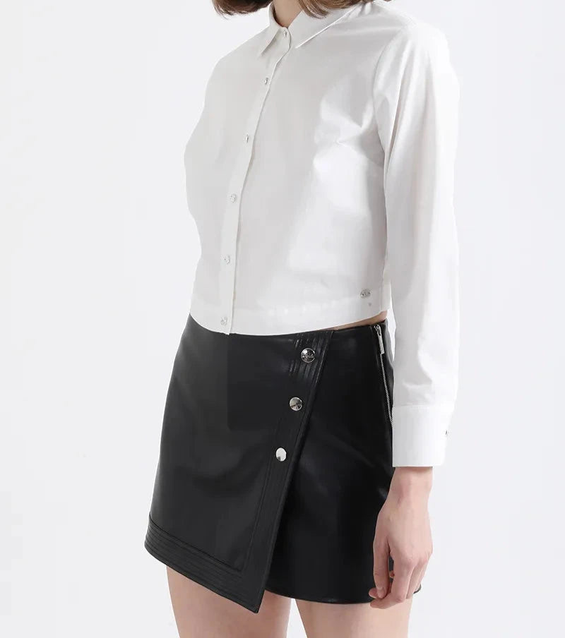 Blusa Mujer Cropped Poplin Botón Joya Crudo