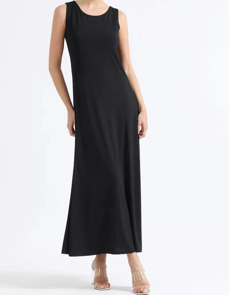 Vestido Mujer Largo Básico Punto Negro