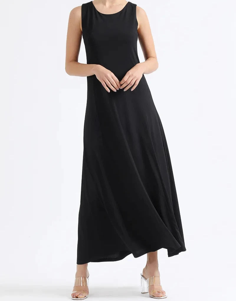 Vestido Mujer Largo Básico Punto Negro