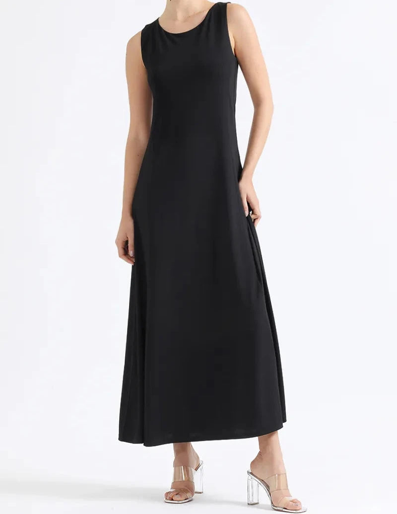 Vestido Mujer Largo Básico Punto Negro