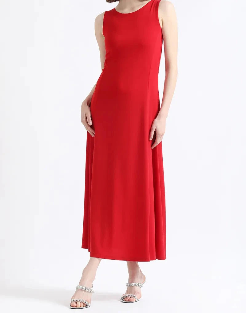 Vestido Mujer Largo Básico Punto Rojo