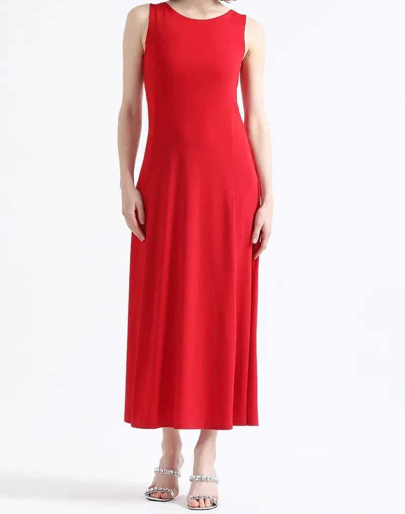 Vestido Mujer Largo Básico Punto Rojo