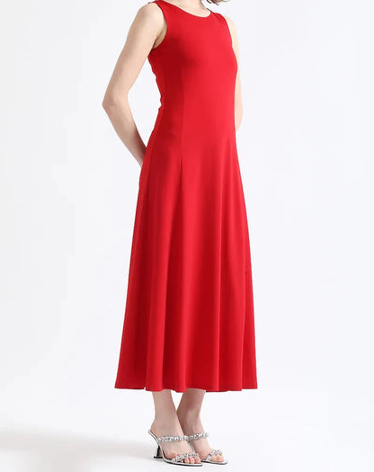 Vestido Mujer Largo Básico Punto Rojo