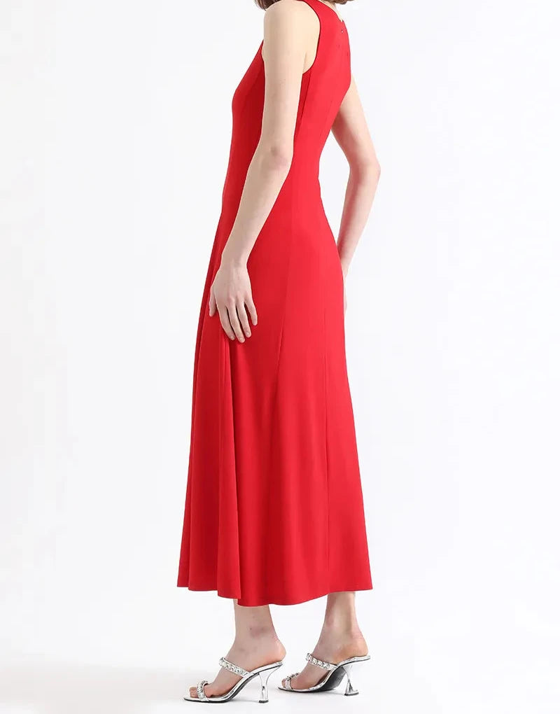 Vestido Mujer Largo Básico Punto Rojo