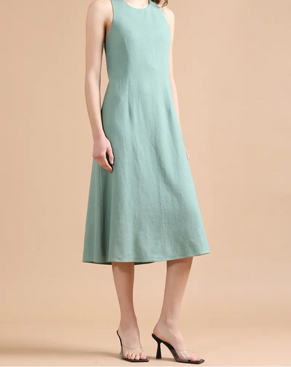 Vestido Mujer Largo Con Lino Verde