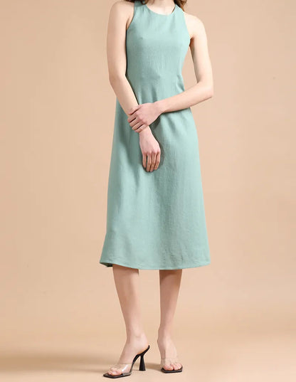 Vestido Mujer Largo Con Lino Verde