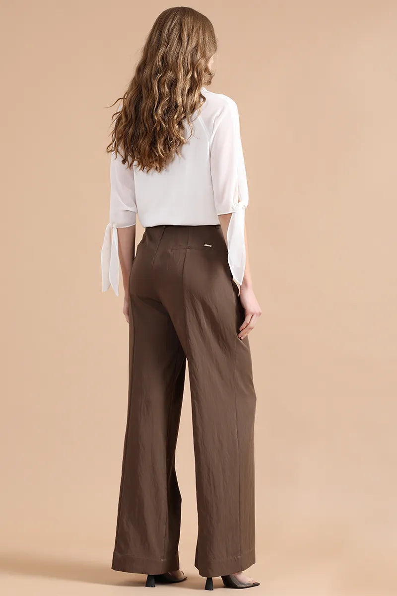 Pantalón Mujer Ancho Con Lyocell, Café