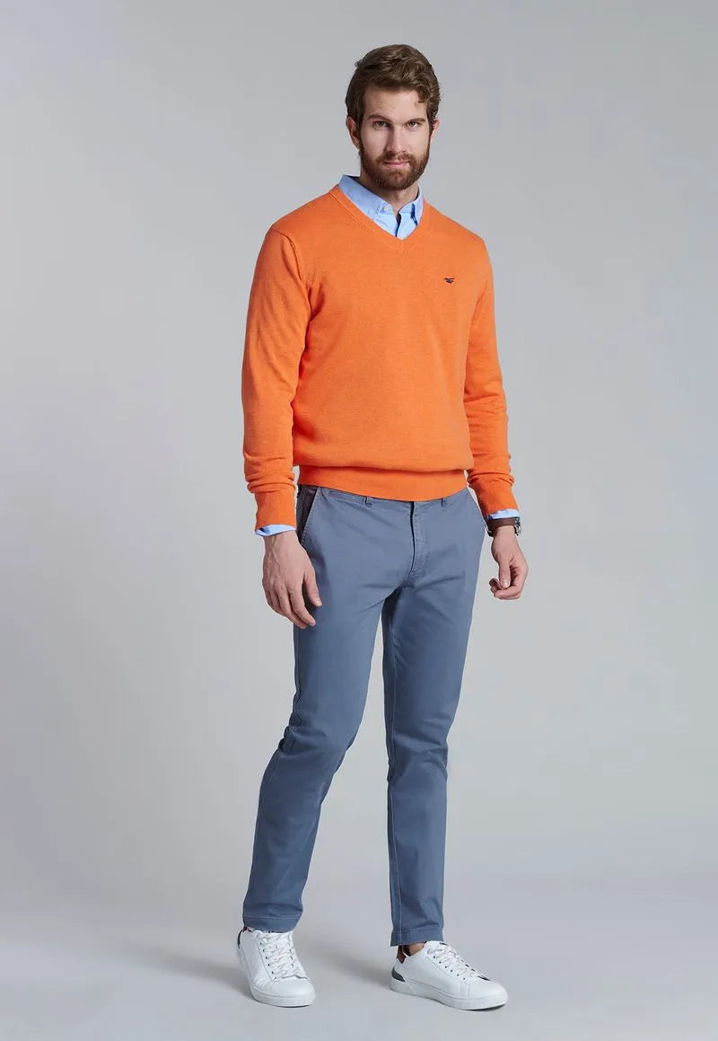 Sweater Hombre V Neck Melange F Orange