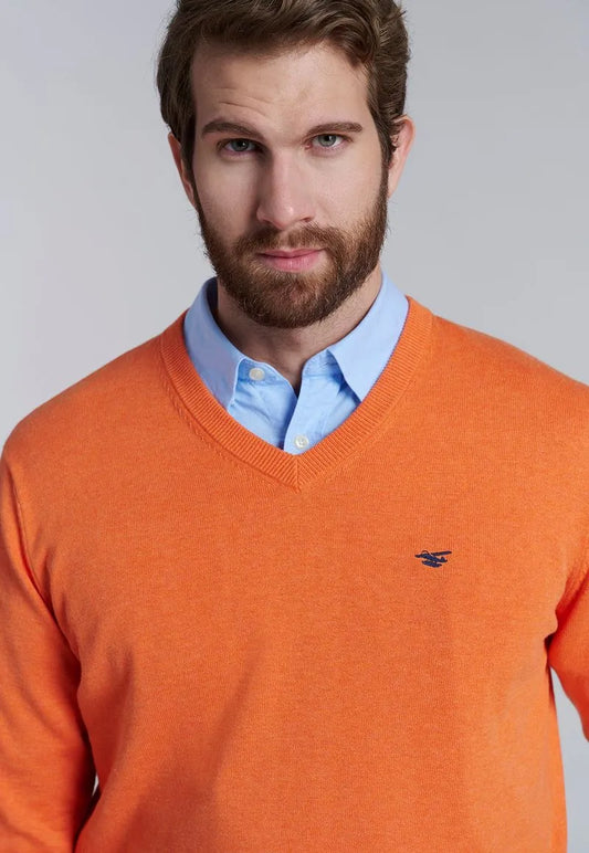 Sweater Hombre V Neck Melange F Orange