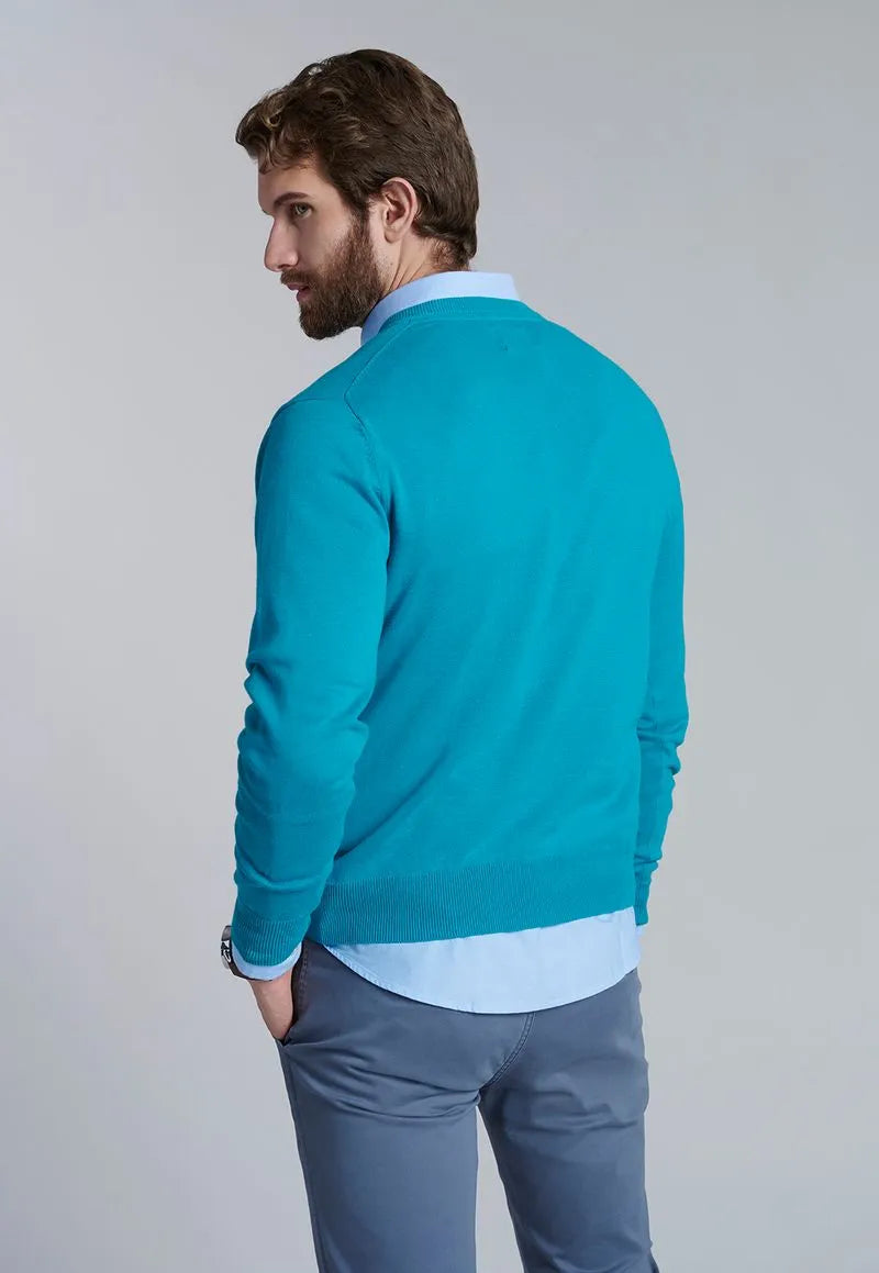 Sweater Hombre V Neck Solido Turquesa