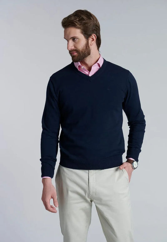 Sweater Hombre V Neck Solido F Navy