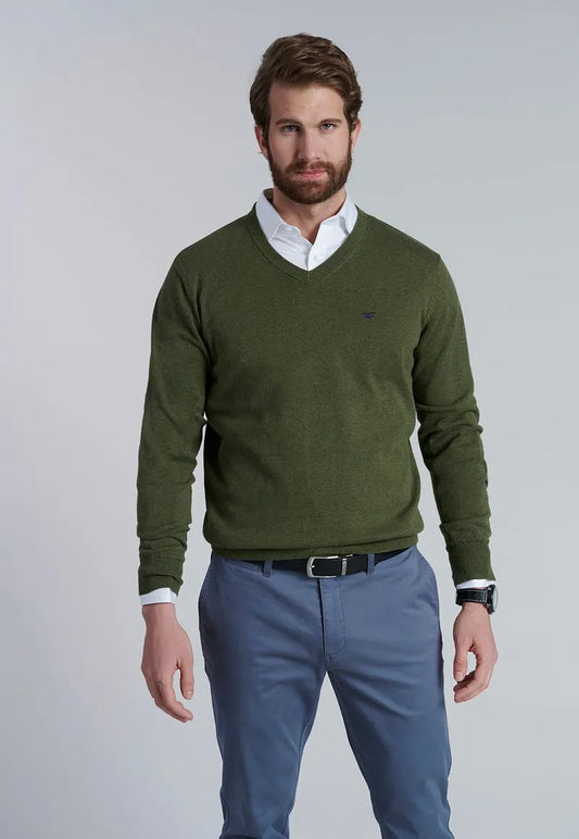 Sweater Hombre V Neck Melange F Military