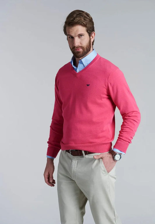 Sweater Hombre V Neck Solido Coral