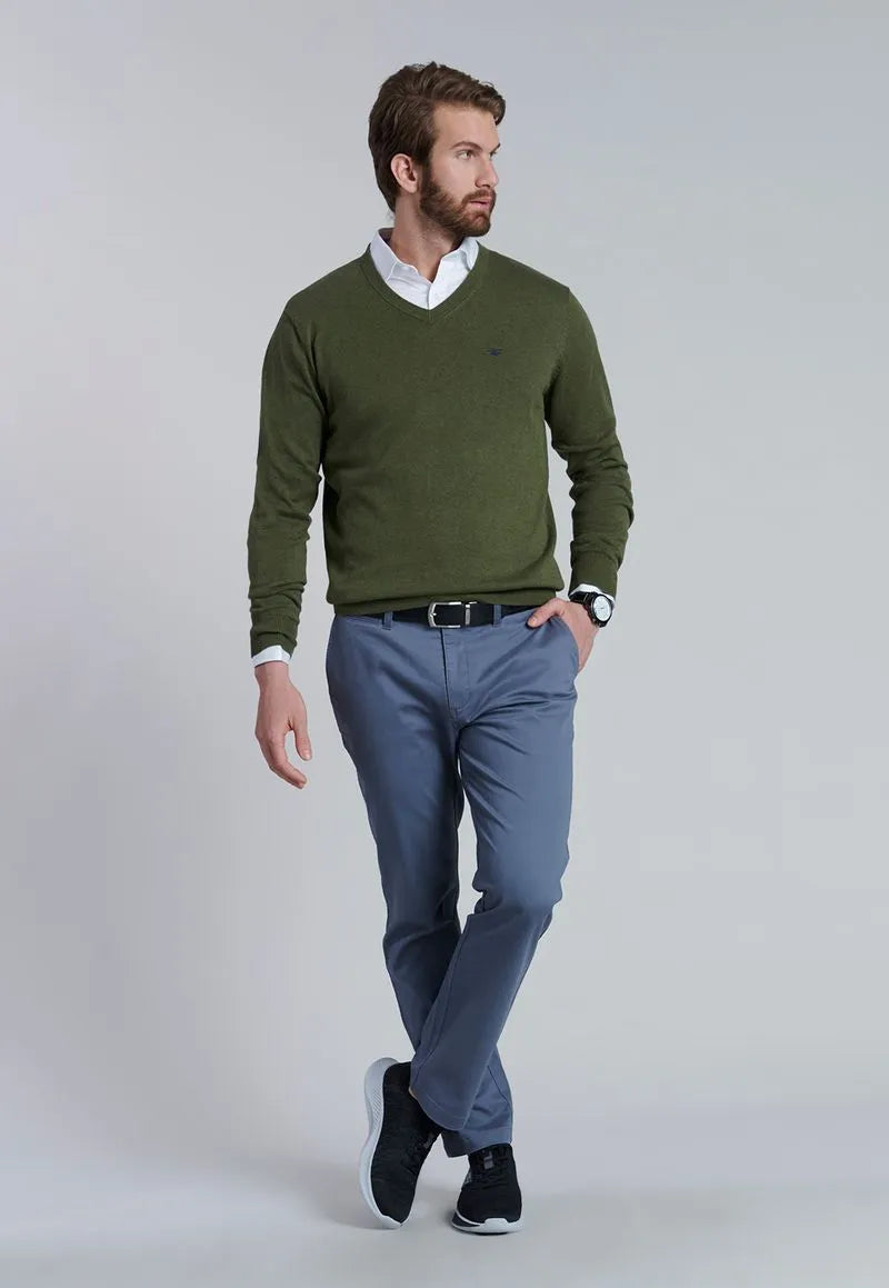 Sweater Hombre V Neck Melange F Military