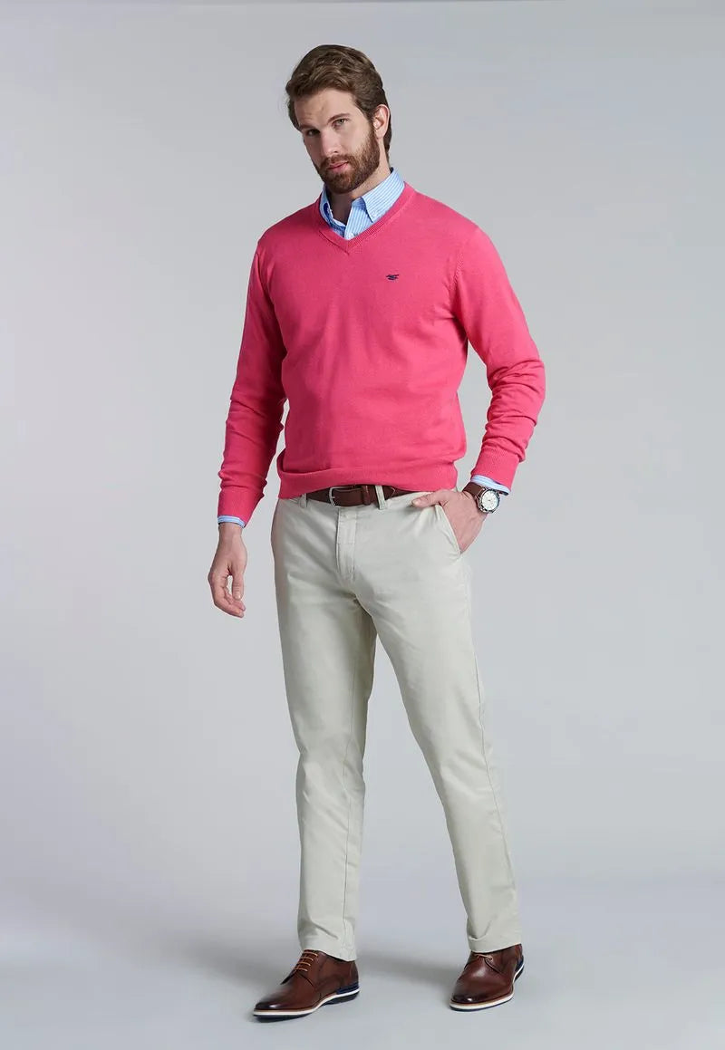 Sweater Hombre V Neck Solido Coral