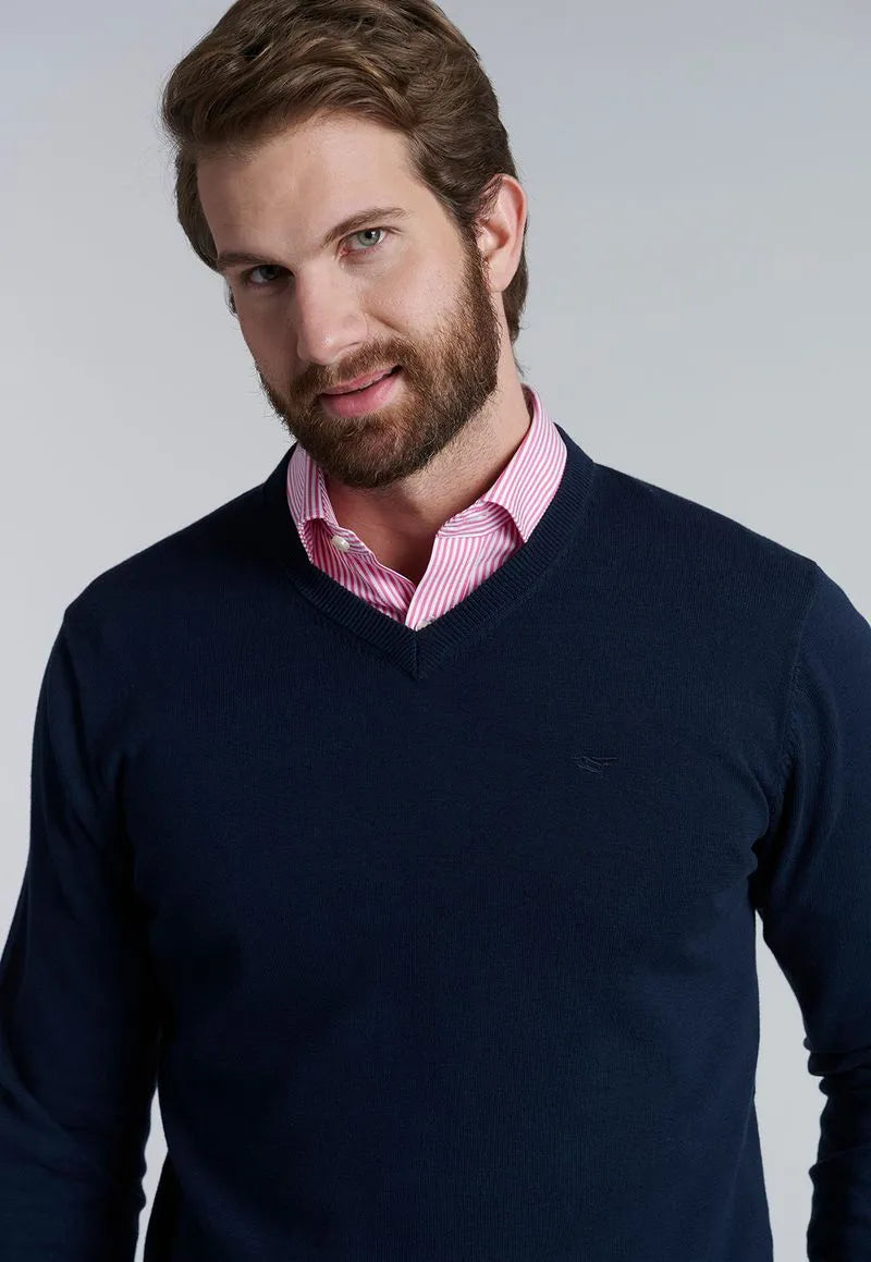 Sweater Hombre V Neck Solido F Navy