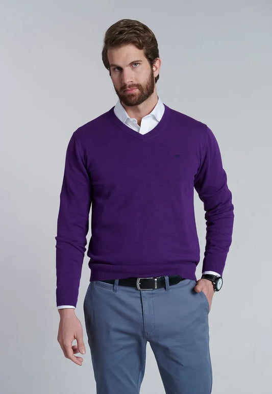 Sweater Hombre V Neck Solido F Dk Violet