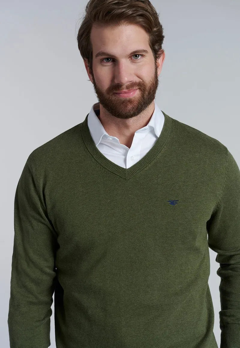 Sweater Hombre V Neck Melange F Military