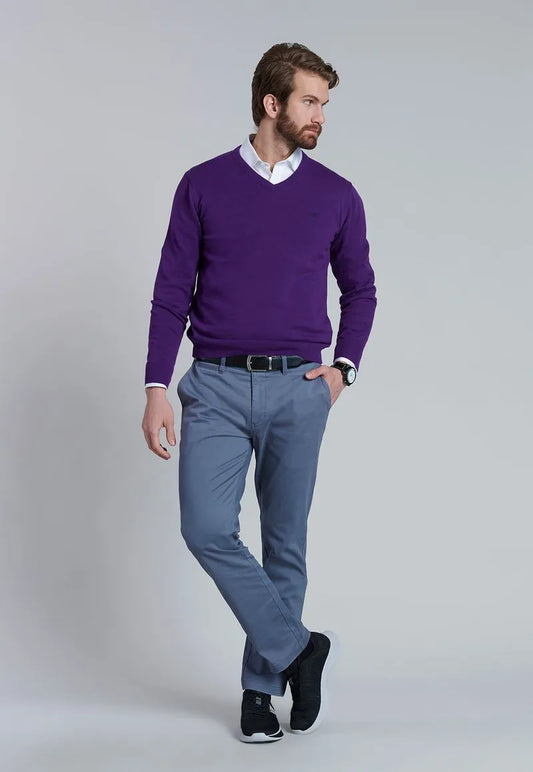 Sweater Hombre V Neck Solido F Dk Violet