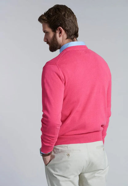 Sweater Hombre V Neck Solido Coral