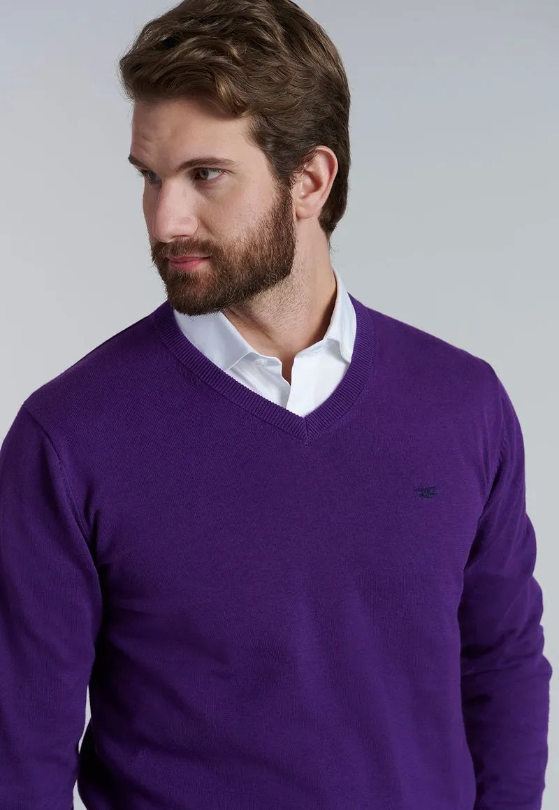 Sweater Hombre V Neck Solido F Dk Violet