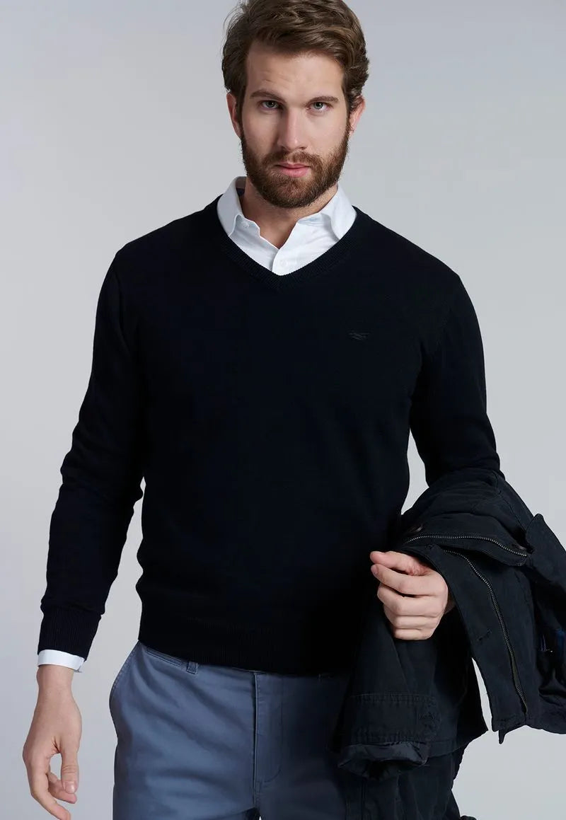 Sweater hombre V Neck Solido F Negro