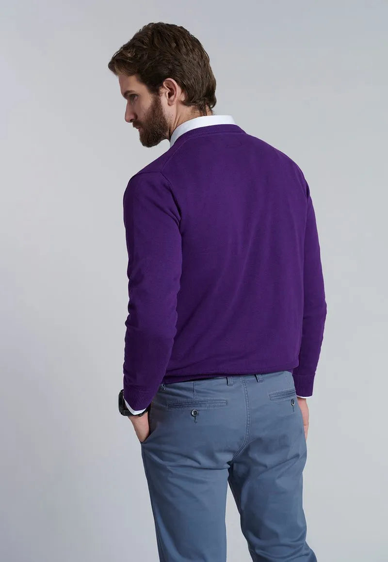 Sweater Hombre V Neck Solido F Dk Violet