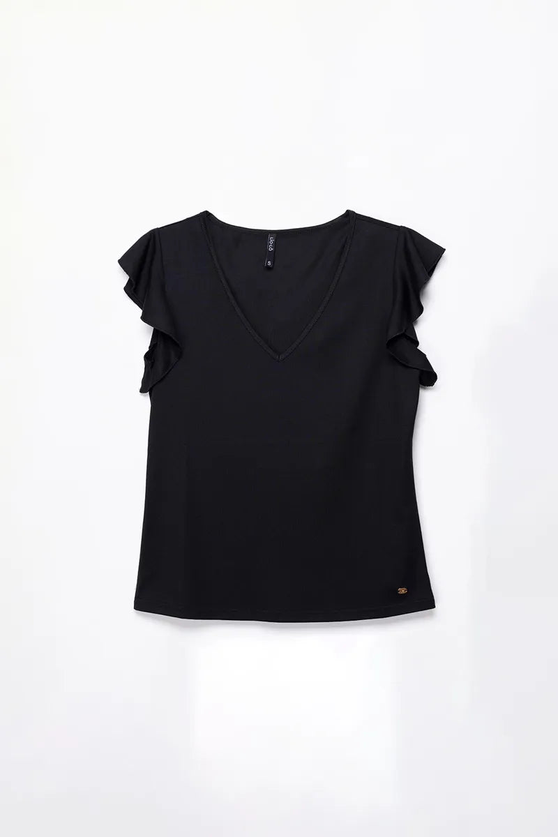 Polera Mujer Volantes Negro