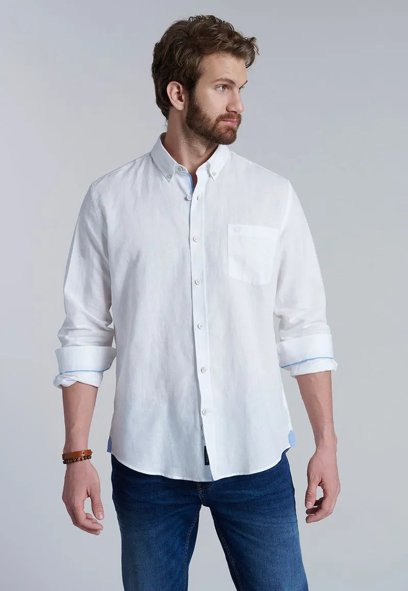 Camisa Hombre Sport Lino Blanco