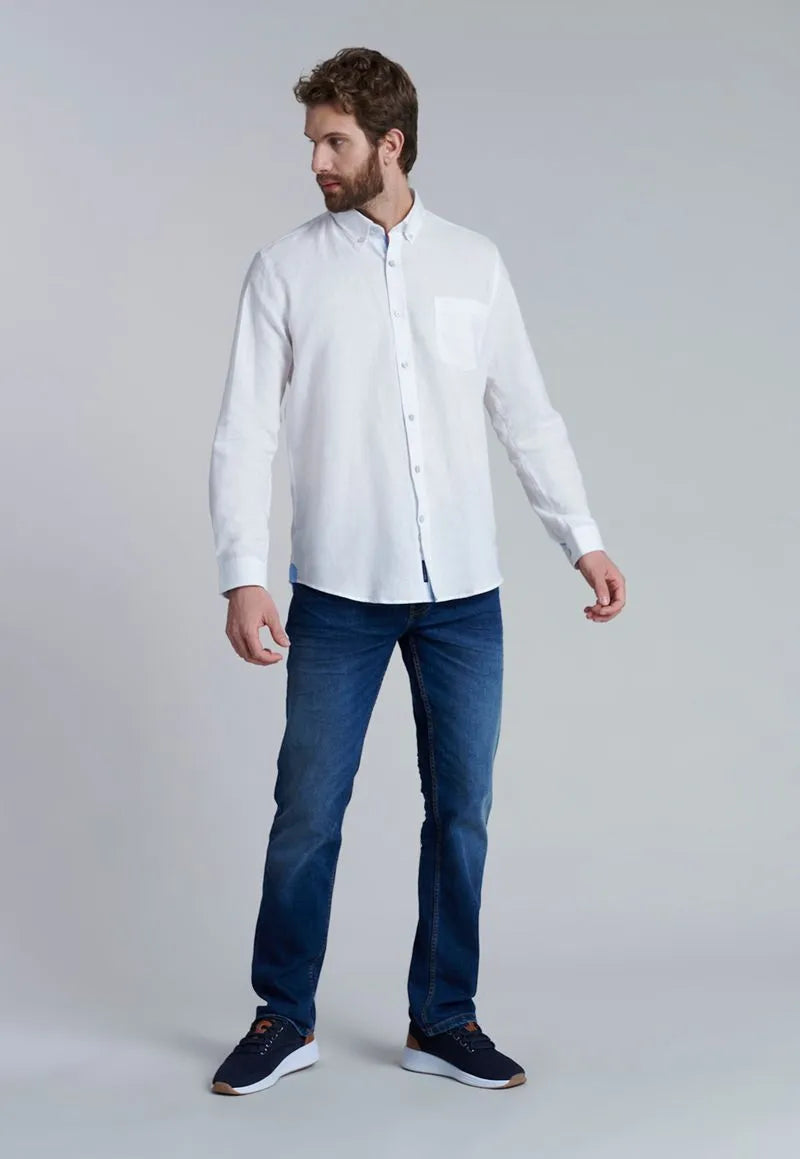 Camisa Hombre Sport Lino Blanco