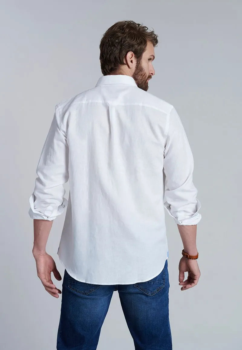 Camisa Hombre Sport Lino Blanco