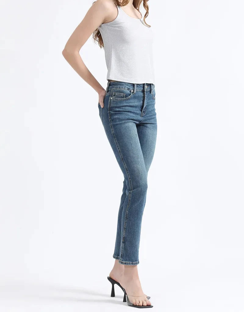 Jeans Mujer Slim Fit Tiro Medio Azul