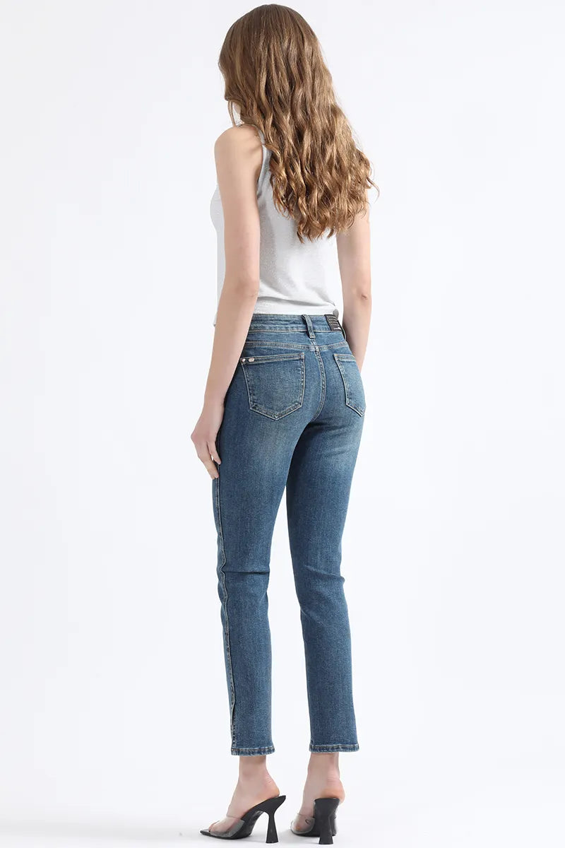 Jeans Mujer Slim Fit Tiro Medio Azul