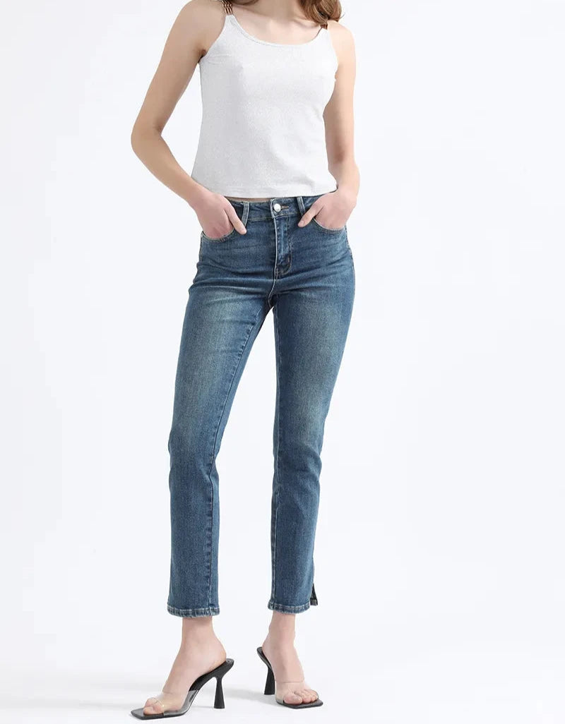 Jeans Mujer Slim Fit Tiro Medio Azul