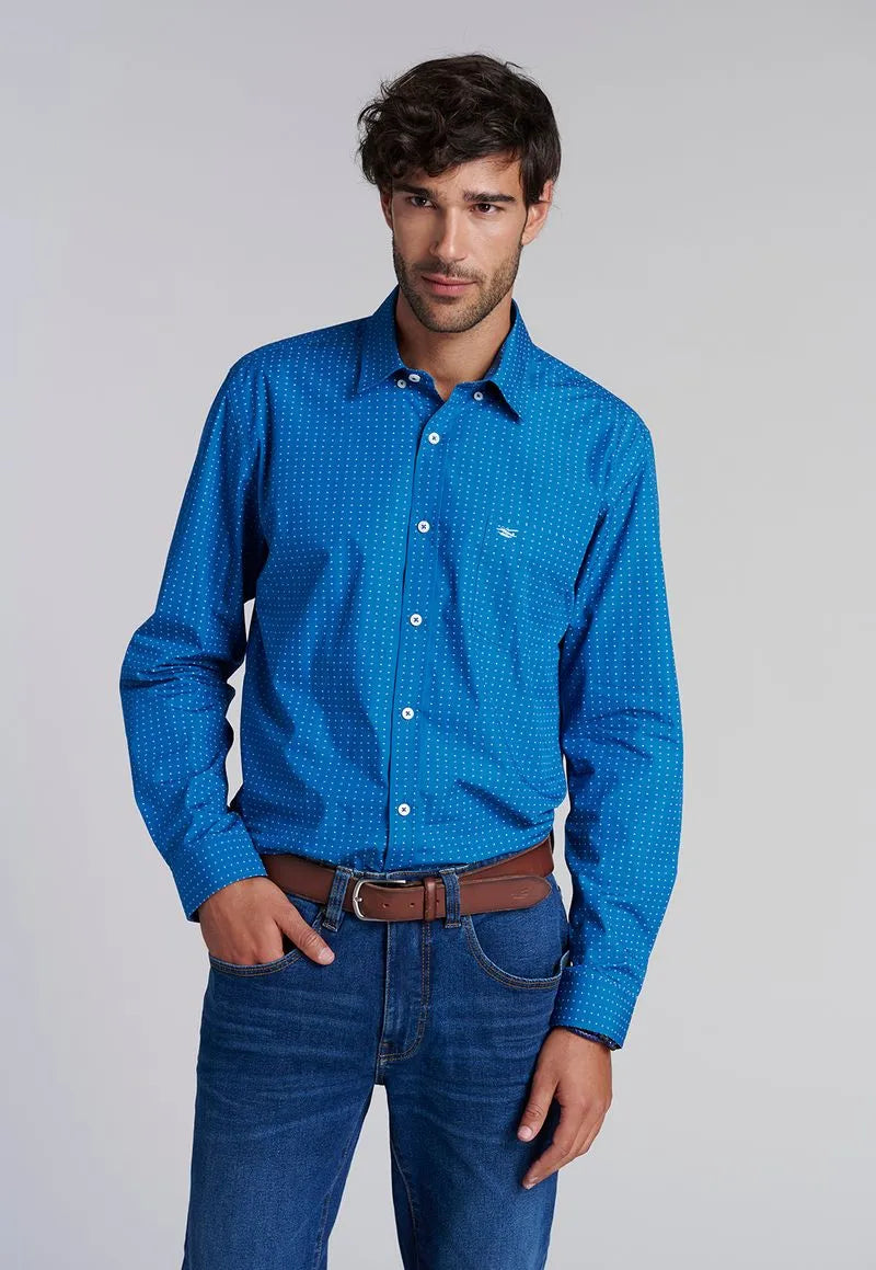 Camisa Hombre Estampada Houston Azul